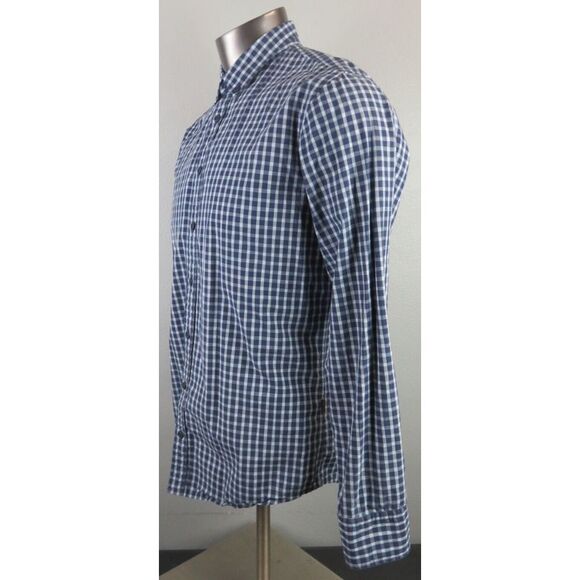 Mens Hugo Boss Button Front Dress Shirt Size L Slim Blue Check Orange Label - Picture 3 of 12